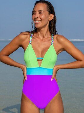 Popvil Color Block One piece Swimsuit Size Large